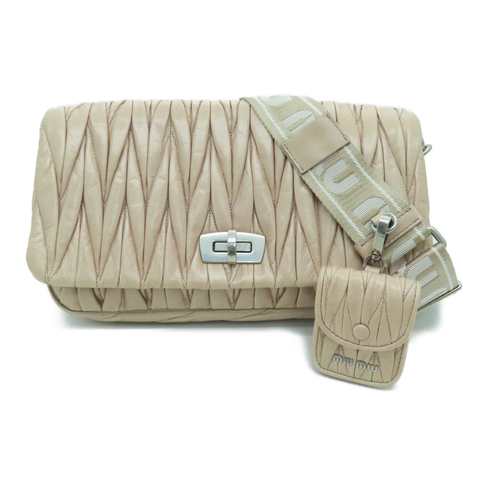 Miu Miu 牛皮皮革Shoulder Bag银扣肩背袋粉红色