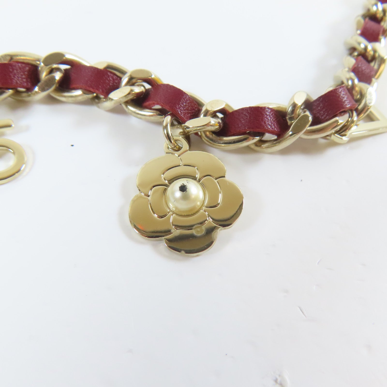 CHANEL 羊皮皮革/金屬Chain Belt金扣鏈帶紅色/金色