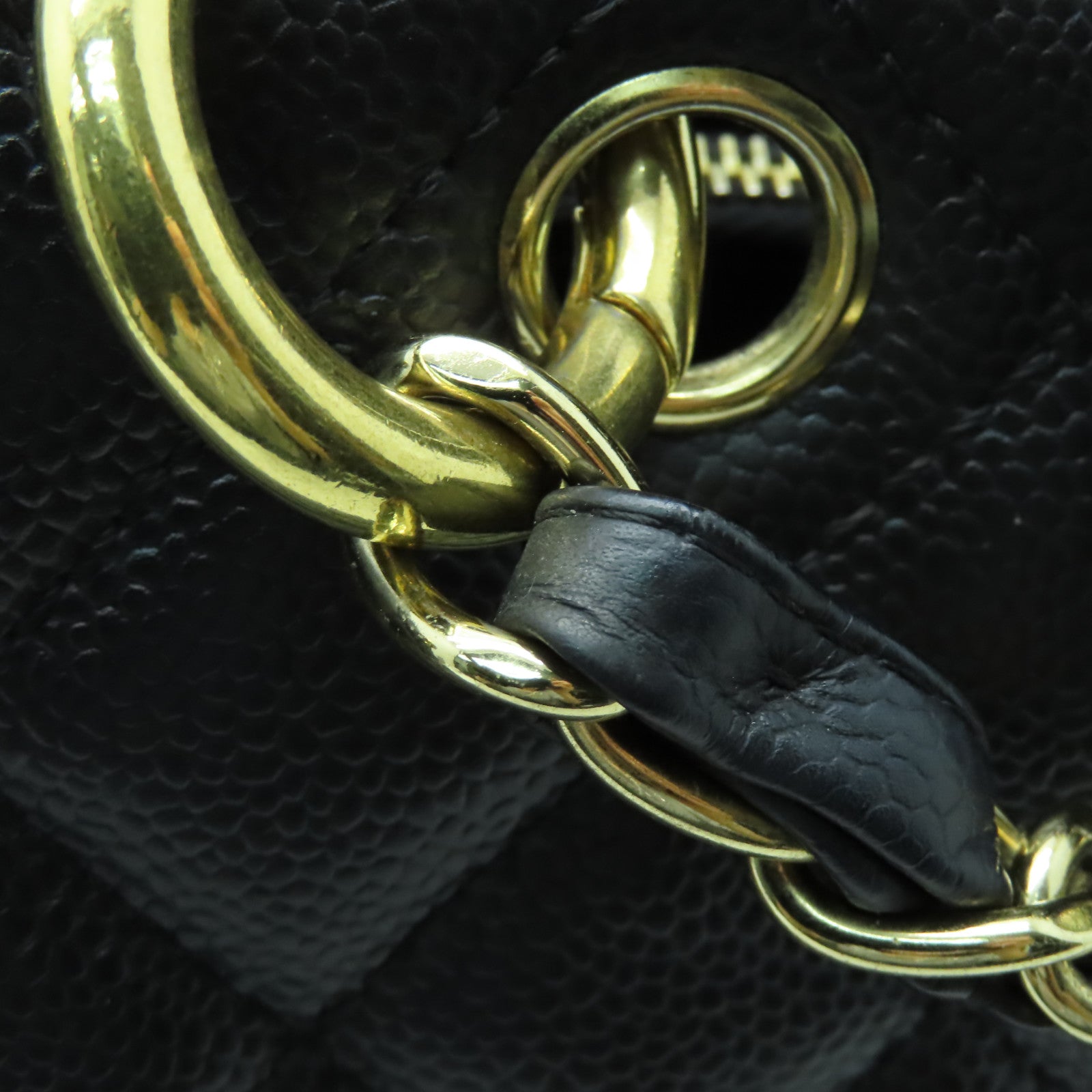CHANEL 菱格Caviar皮革GST Tote金扣肩背袋黑色