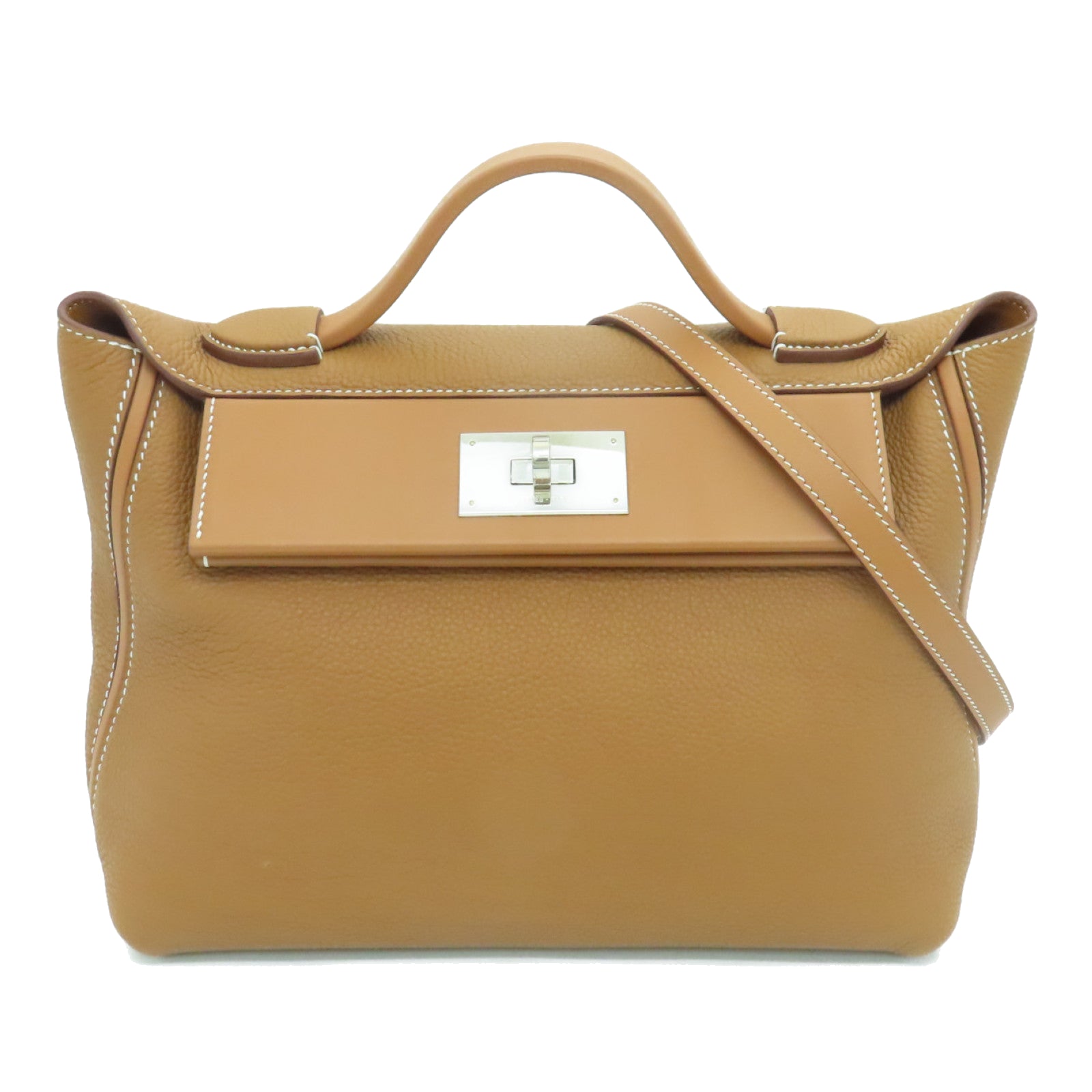 HERMES Togo皮革24/24 29CM銀扣手挽肩背兩用袋Gold啡色