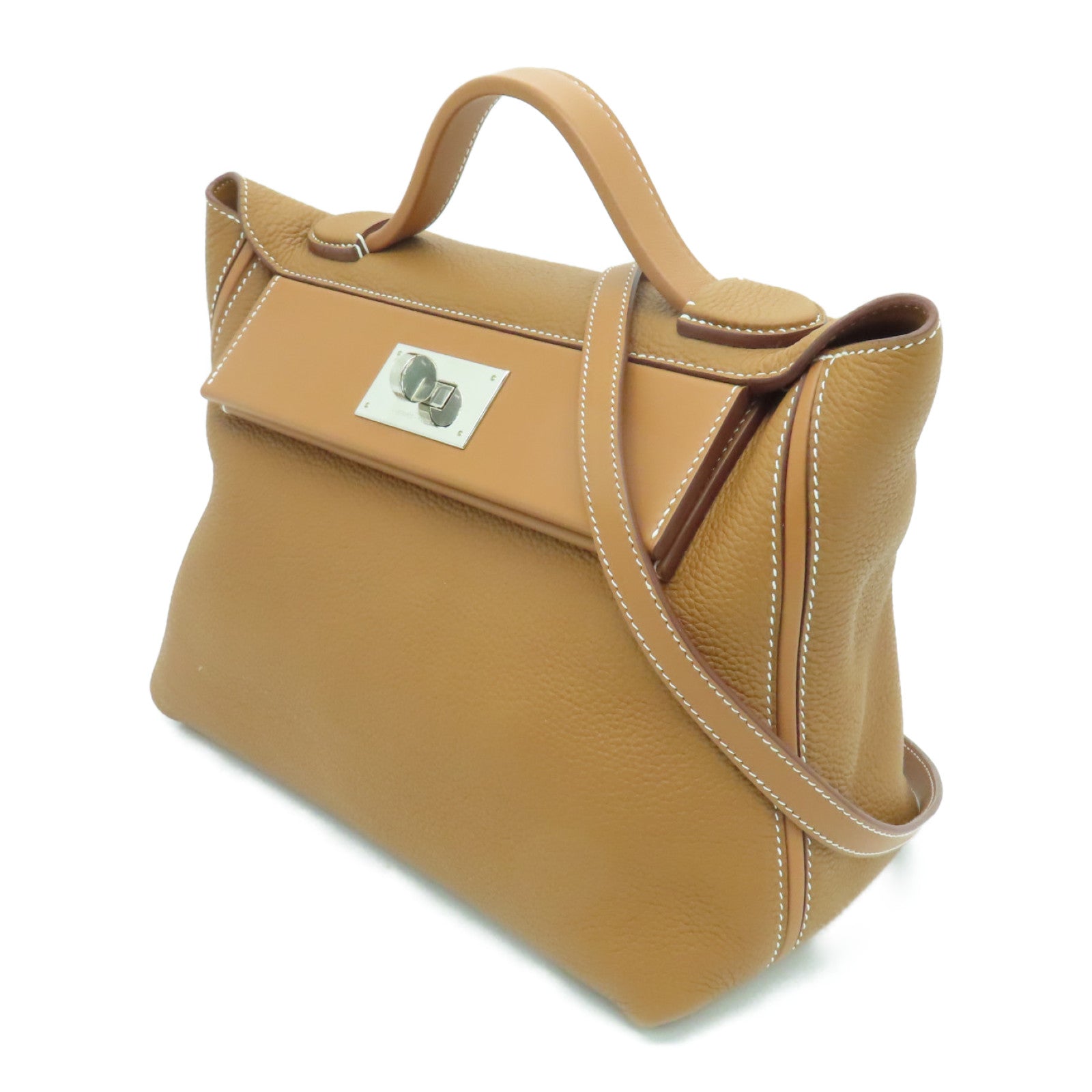 HERMES Togo皮革24/24 29CM銀扣手挽肩背兩用袋Gold啡色