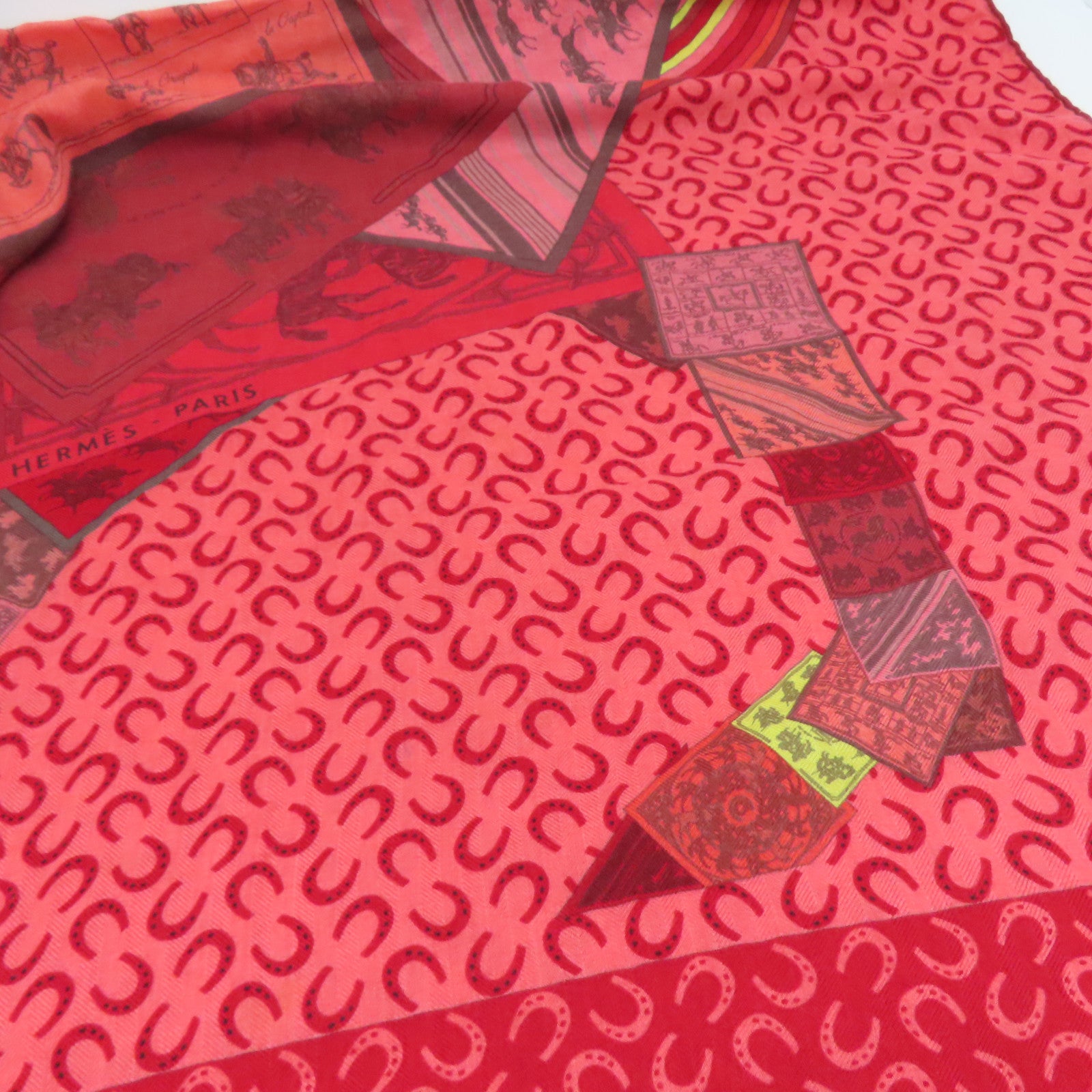 HERMES 羊绒Scarf围巾红色黄色140x140cm