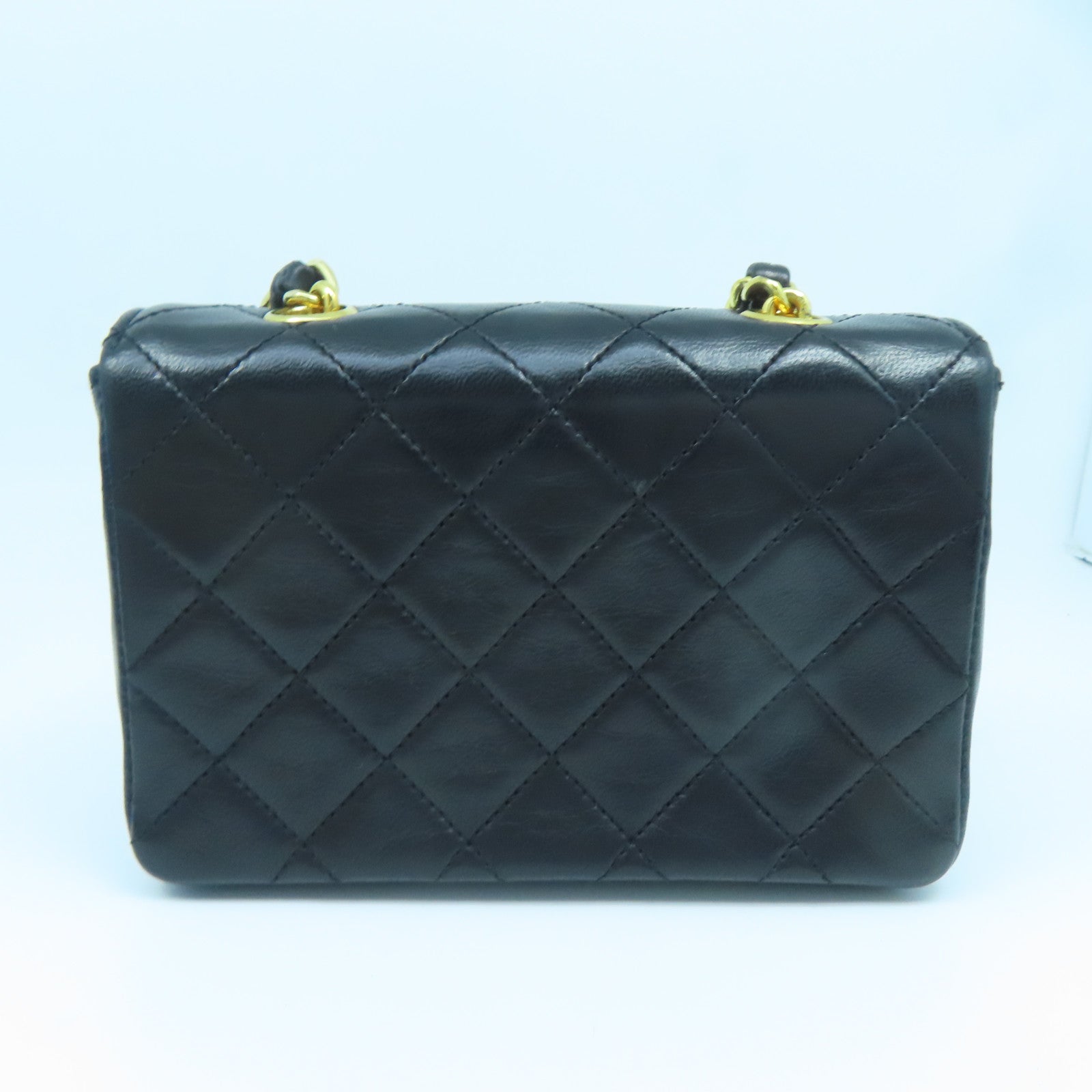 CHANEL 菱格羊皮皮革Chain Shoulder Bag金扣鏈帶肩背袋黑色