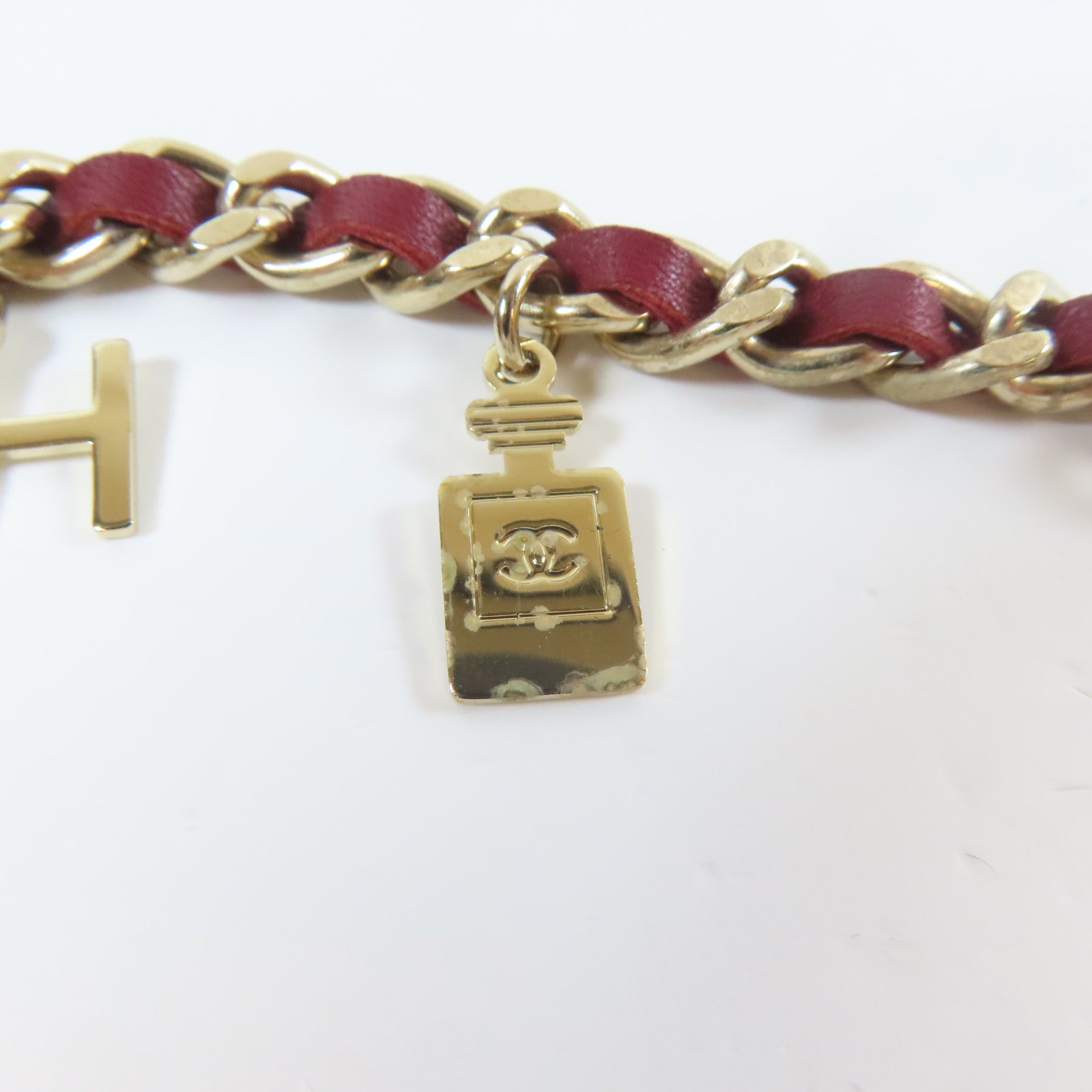 CHANEL 羊皮皮革/金屬Chain Belt金扣鏈帶紅色/金色