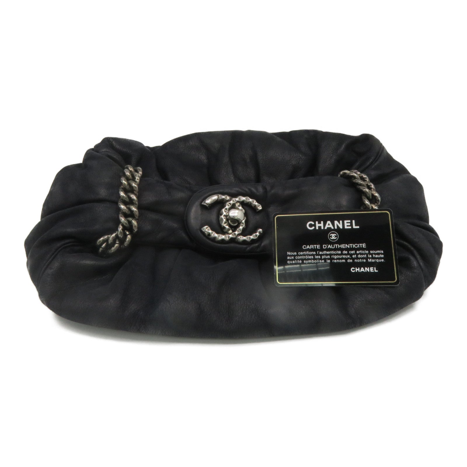 CHANEL [Sharp Reduction Offer] Cowhide Leather Hand Bag Silver Buckle Hand Bag Black