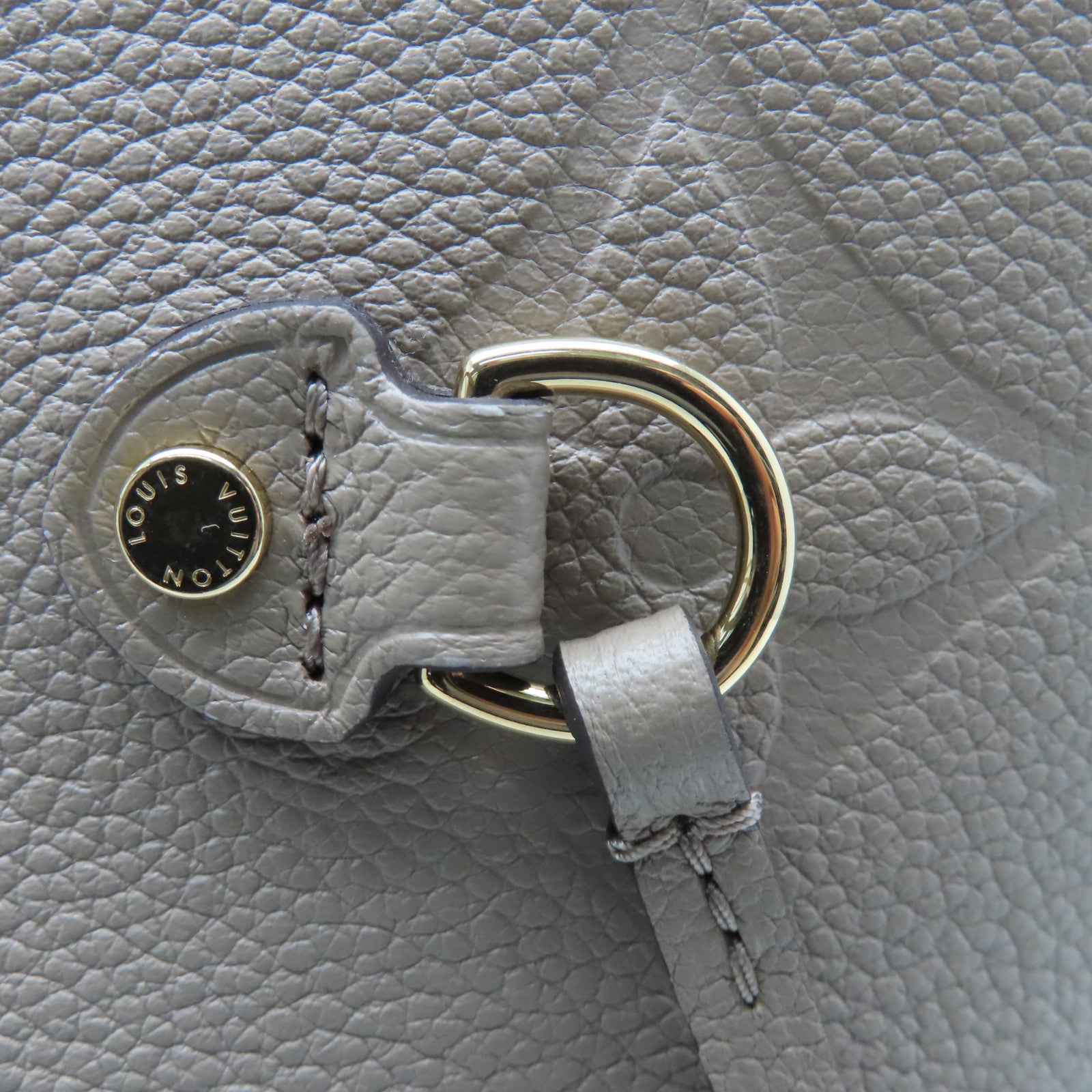 LOUIS VUITTON Monogram Empreinte Neverfull MM gold buckle handle bag light brown