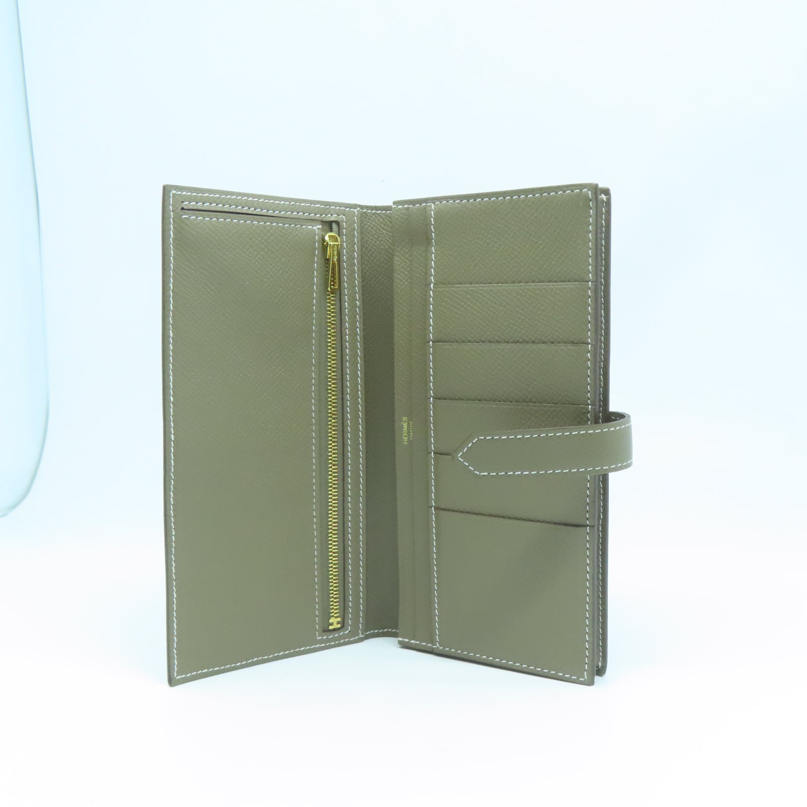 HERMES Epsom皮革Bearn Long Wallet金扣長錢包Etoupe大象灰色