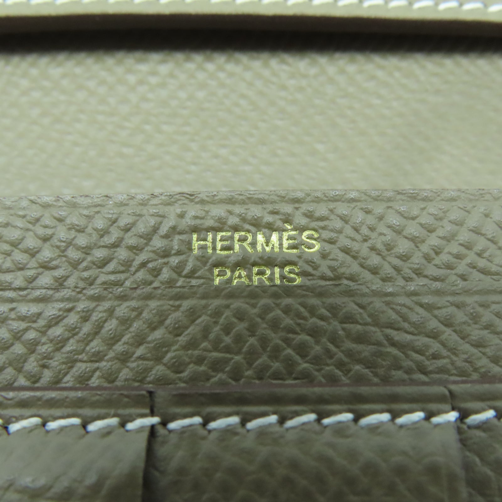 HERMES Epsom皮革Bearn Long Wallet金扣長錢包Etoupe大象灰色