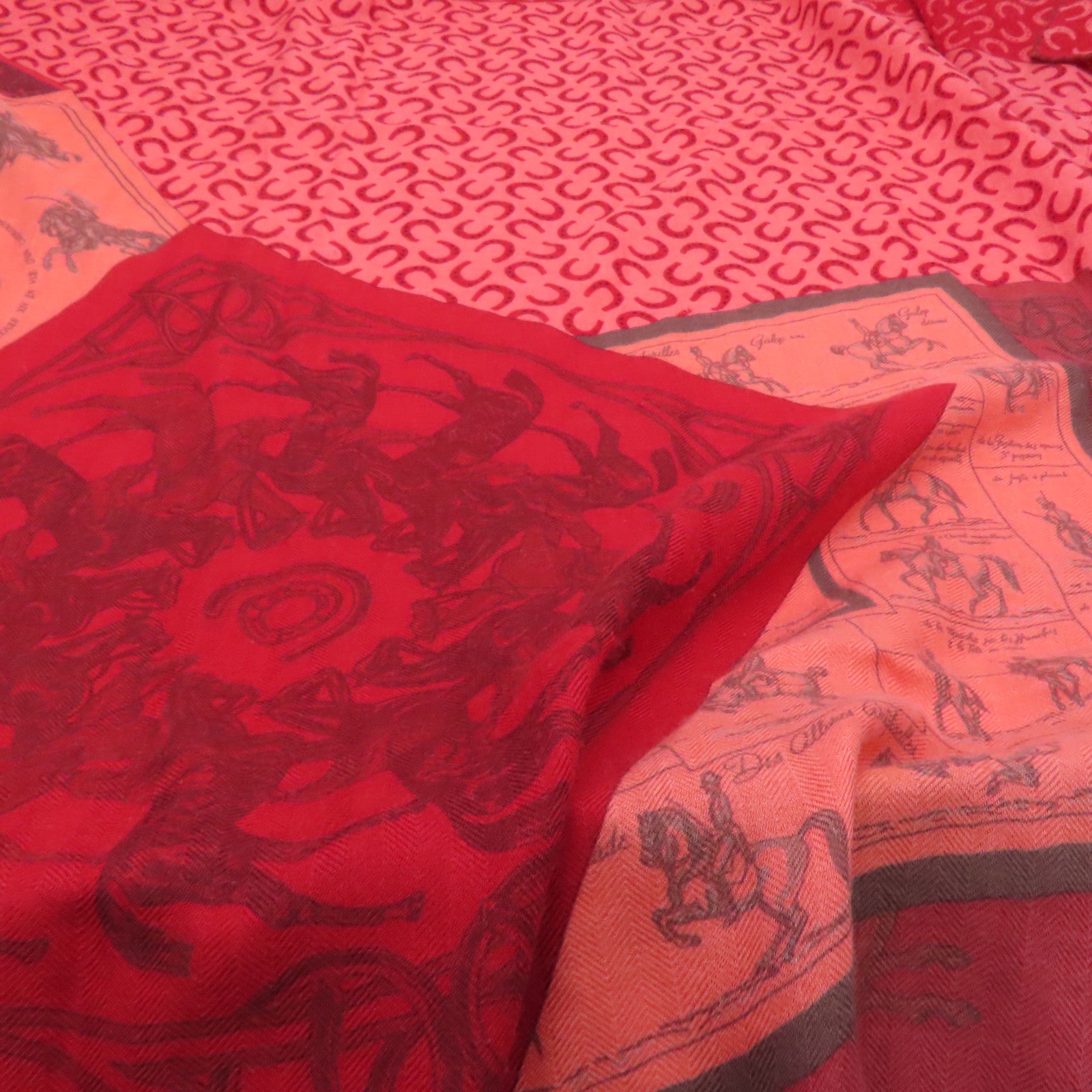 HERMES 羊绒Scarf围巾红色黄色140x140cm
