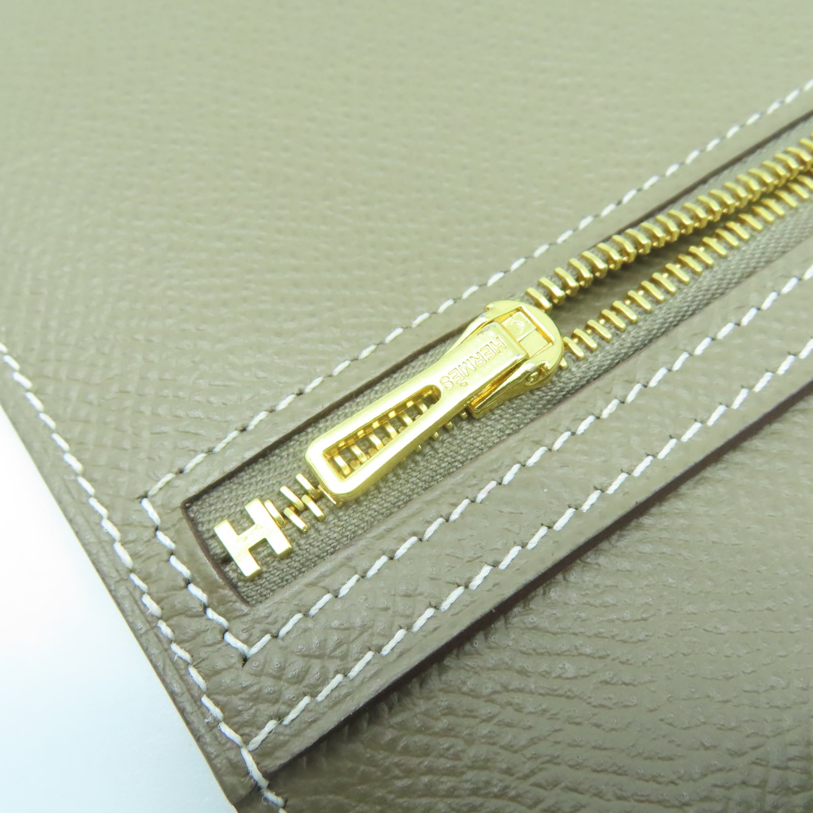 HERMES Epsom皮革Bearn Long Wallet金扣長錢包Etoupe大象灰色
