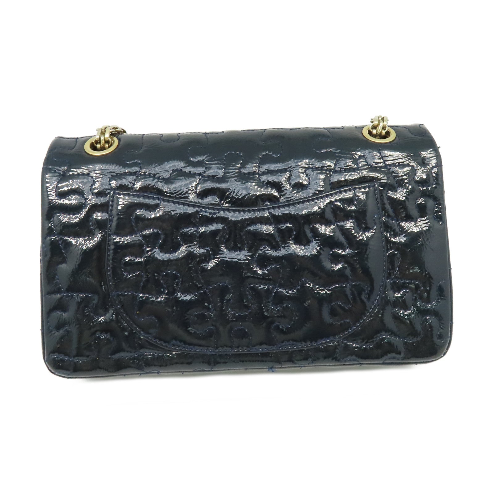 CHANEL 漆皮皮革Chain Shoulder Bag金扣鏈帶肩背袋綠藍色