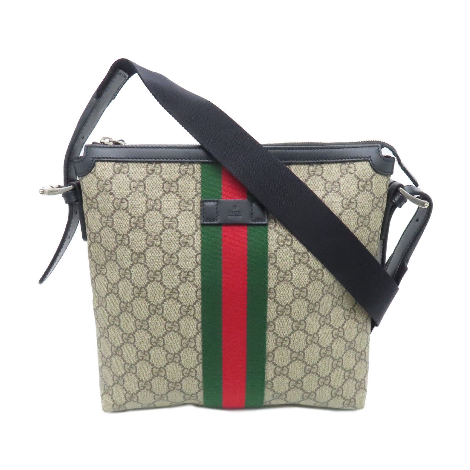 GUCCI coated canvas Shoulder Bag silver buckle shoulder bag light brown