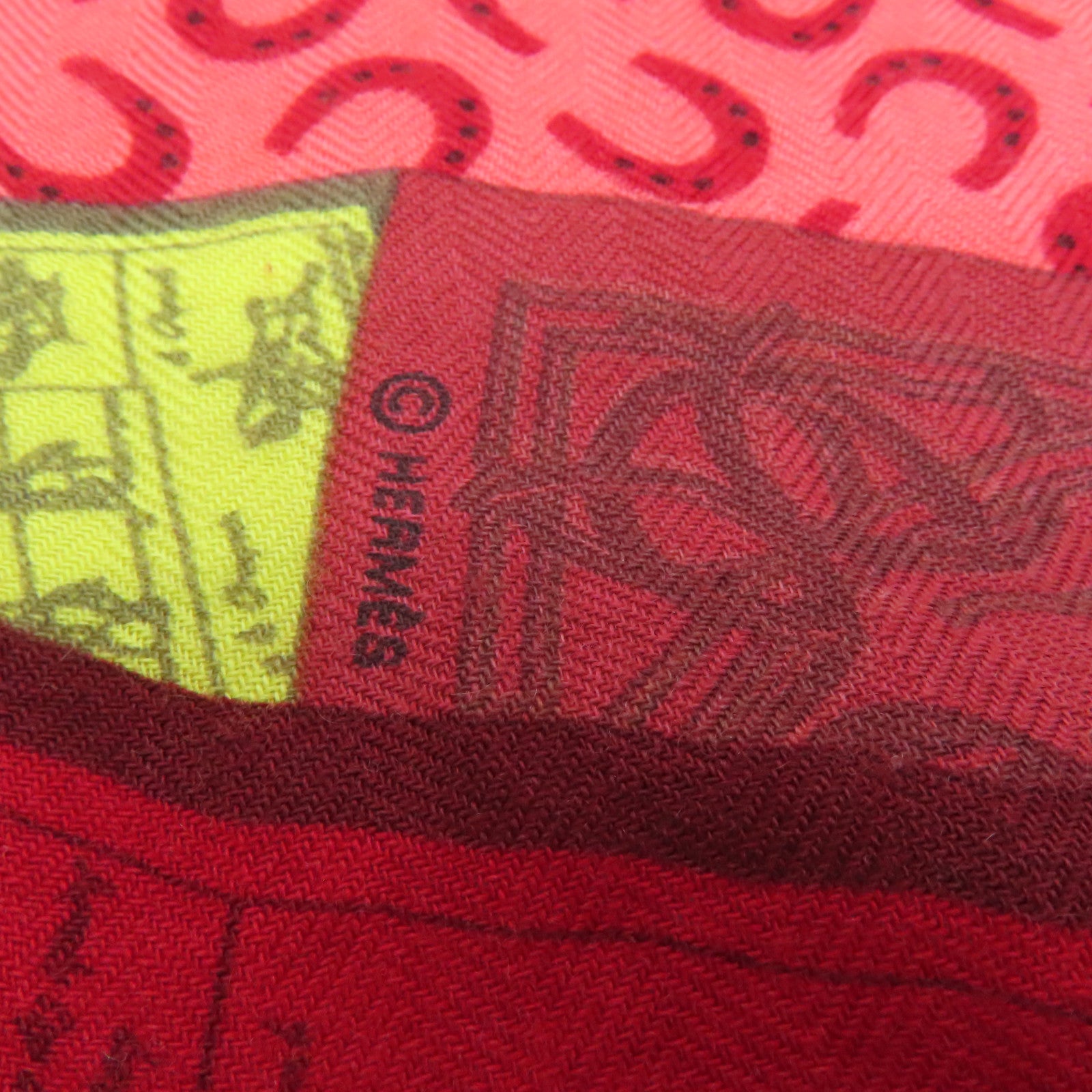 HERMES 羊绒Scarf围巾红色黄色140x140cm