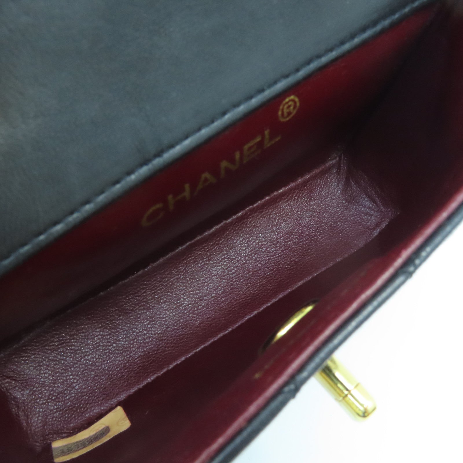 CHANEL 菱格羊皮皮革Chain Shoulder Bag金扣鏈帶肩背袋黑色