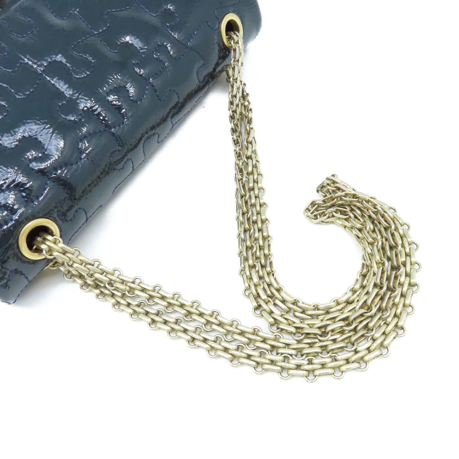 CHANEL 漆皮皮革Chain Shoulder Bag金扣鏈帶肩背袋綠藍色