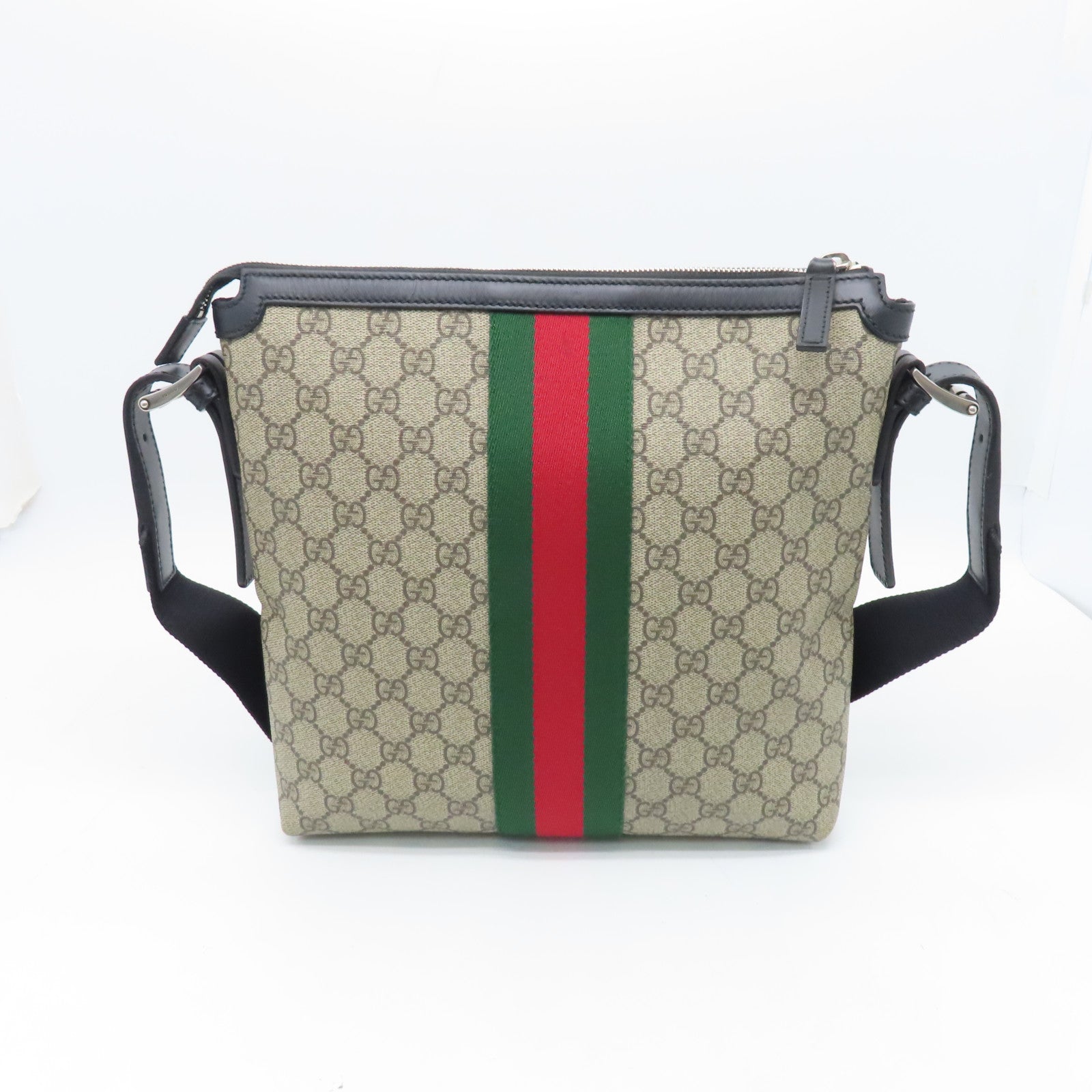 GUCCI coated canvas Shoulder Bag silver buckle shoulder bag light brown