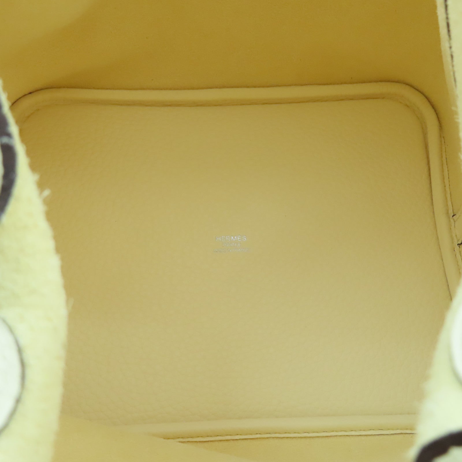 HERMES Clemence皮革Picotin MM银扣手挽袋Nata白色