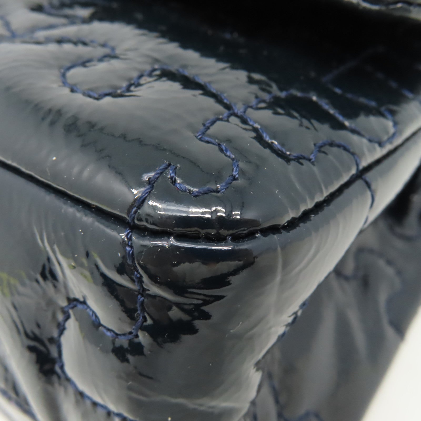 CHANEL 漆皮皮革Chain Shoulder Bag金扣鏈帶肩背袋綠藍色