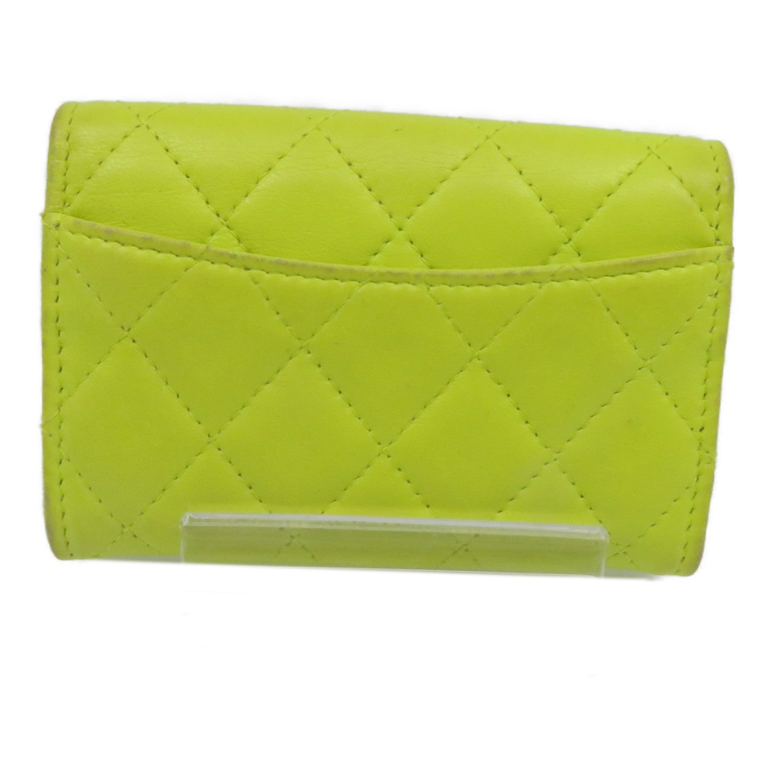 CHANEL 【激減優惠】菱格羊皮皮革Card Case銀扣卡片套黃色