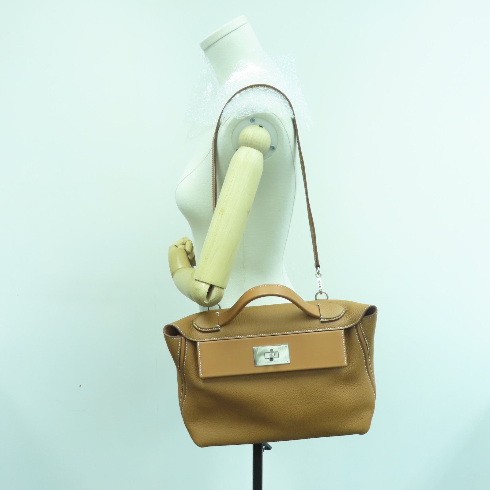 HERMES Togo皮革24/24 29CM銀扣手挽肩背兩用袋Gold啡色