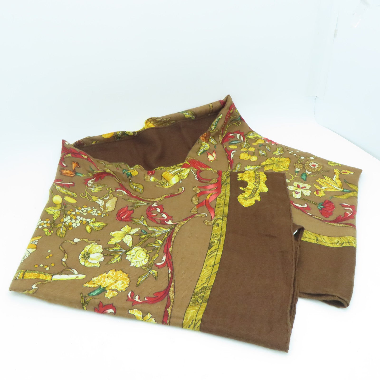 HERMES 羊绒Scarf围巾啡色黄色140x140cm