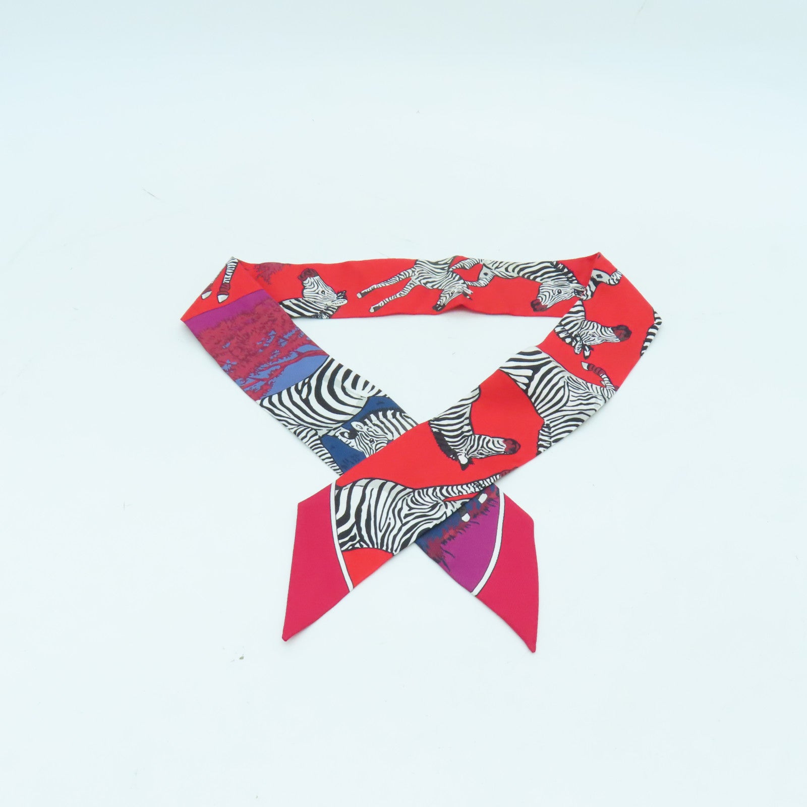 HERMES Silk Twilly Scarf Red