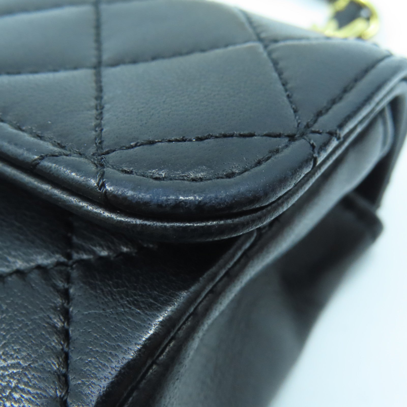 CHANEL 菱格羊皮皮革Chain Shoulder Bag金扣鏈帶肩背袋黑色