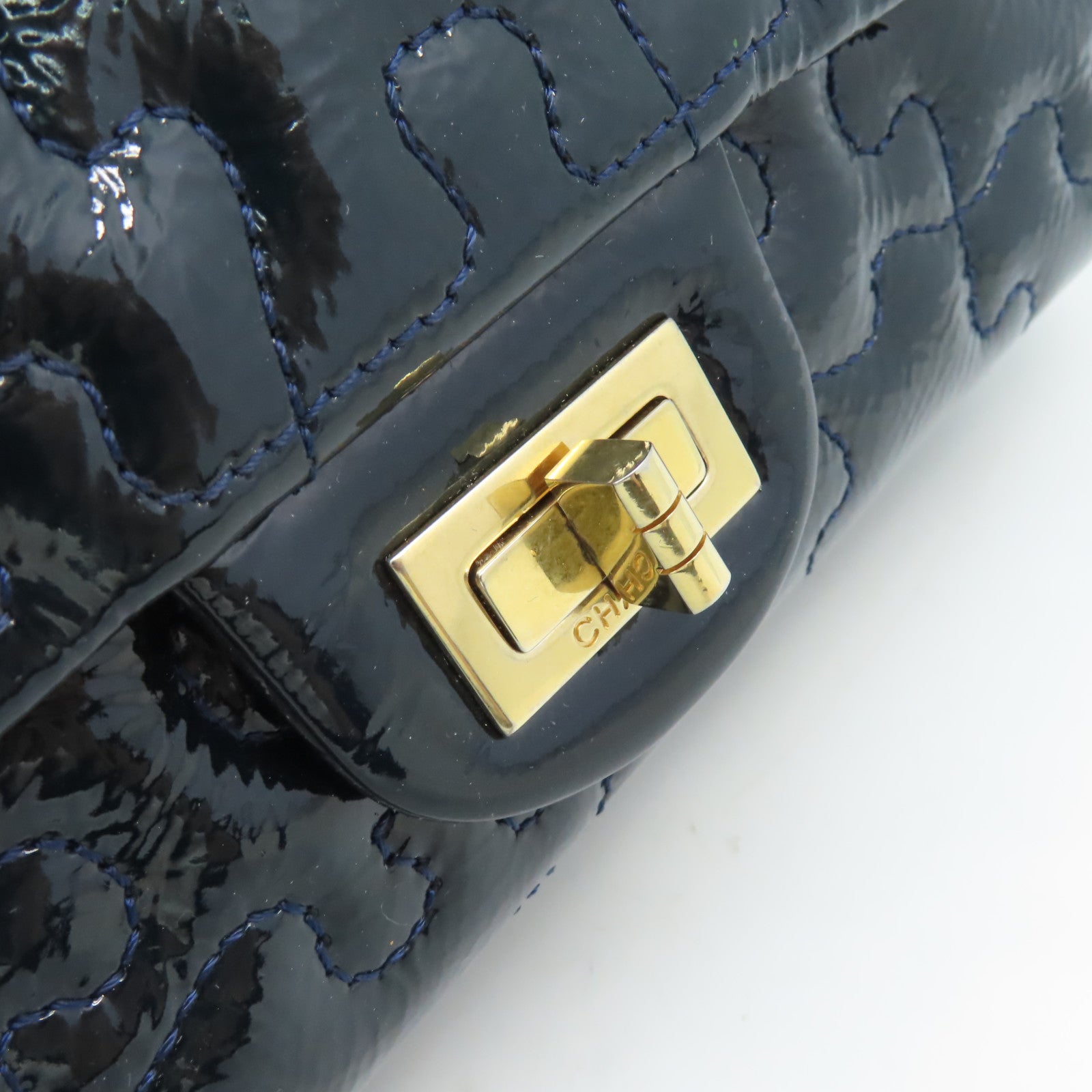 CHANEL 漆皮皮革Chain Shoulder Bag金扣鏈帶肩背袋綠藍色