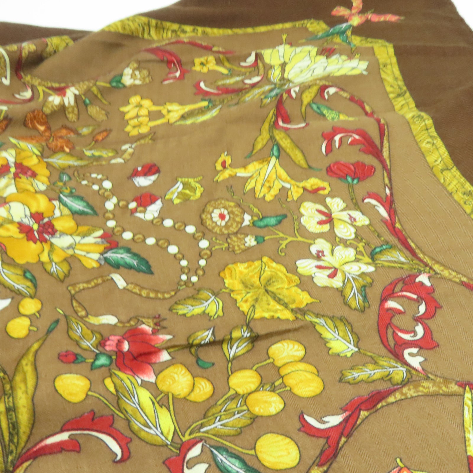 HERMES 羊绒Scarf围巾啡色黄色140x140cm