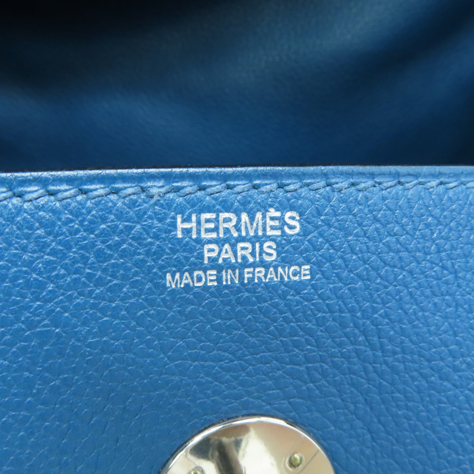 HERMES 【激減優惠】Evercolor皮革Lindy 30銀扣手挽肩背兩用袋藍色