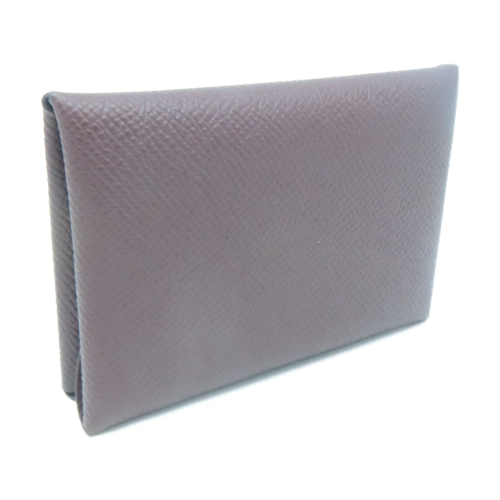 HERMES Veau Epsom皮革Calvi Duo銀扣卡片套朱古力色