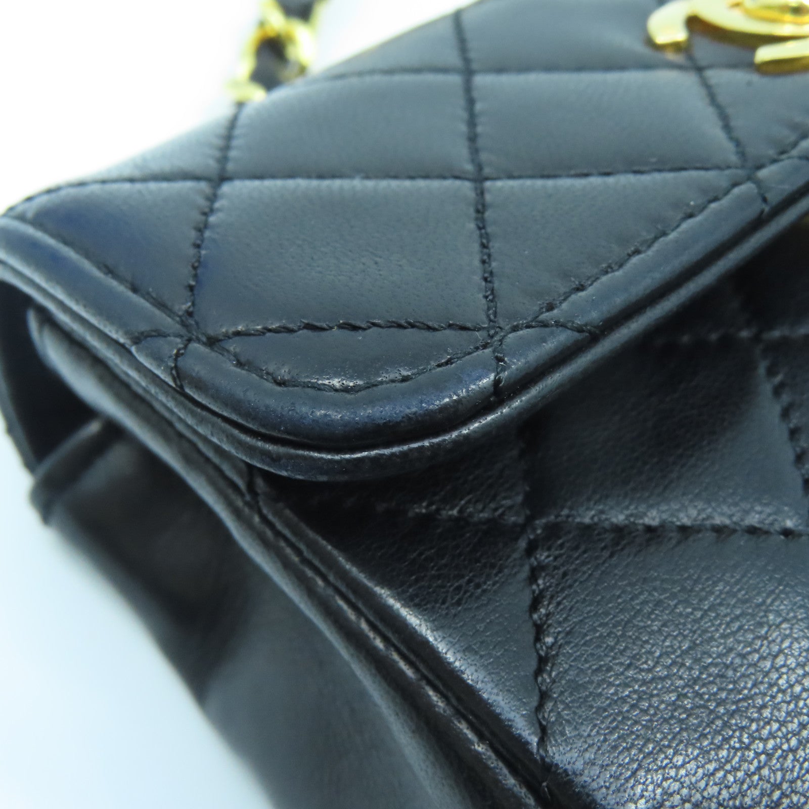 CHANEL 菱格羊皮皮革Chain Shoulder Bag金扣鏈帶肩背袋黑色