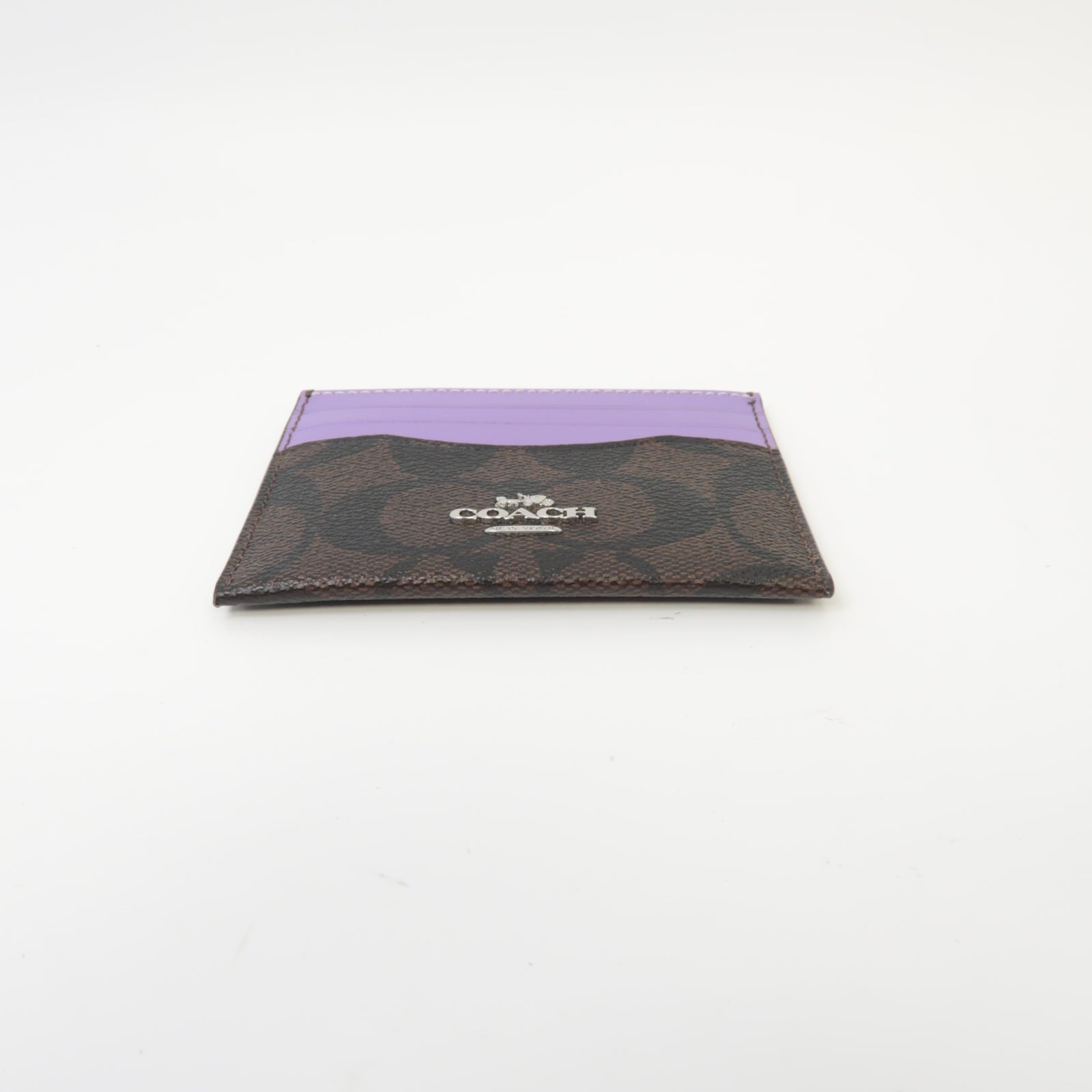 COACH 塗層帆布Card Holder銀扣卡片套紫色/啡色