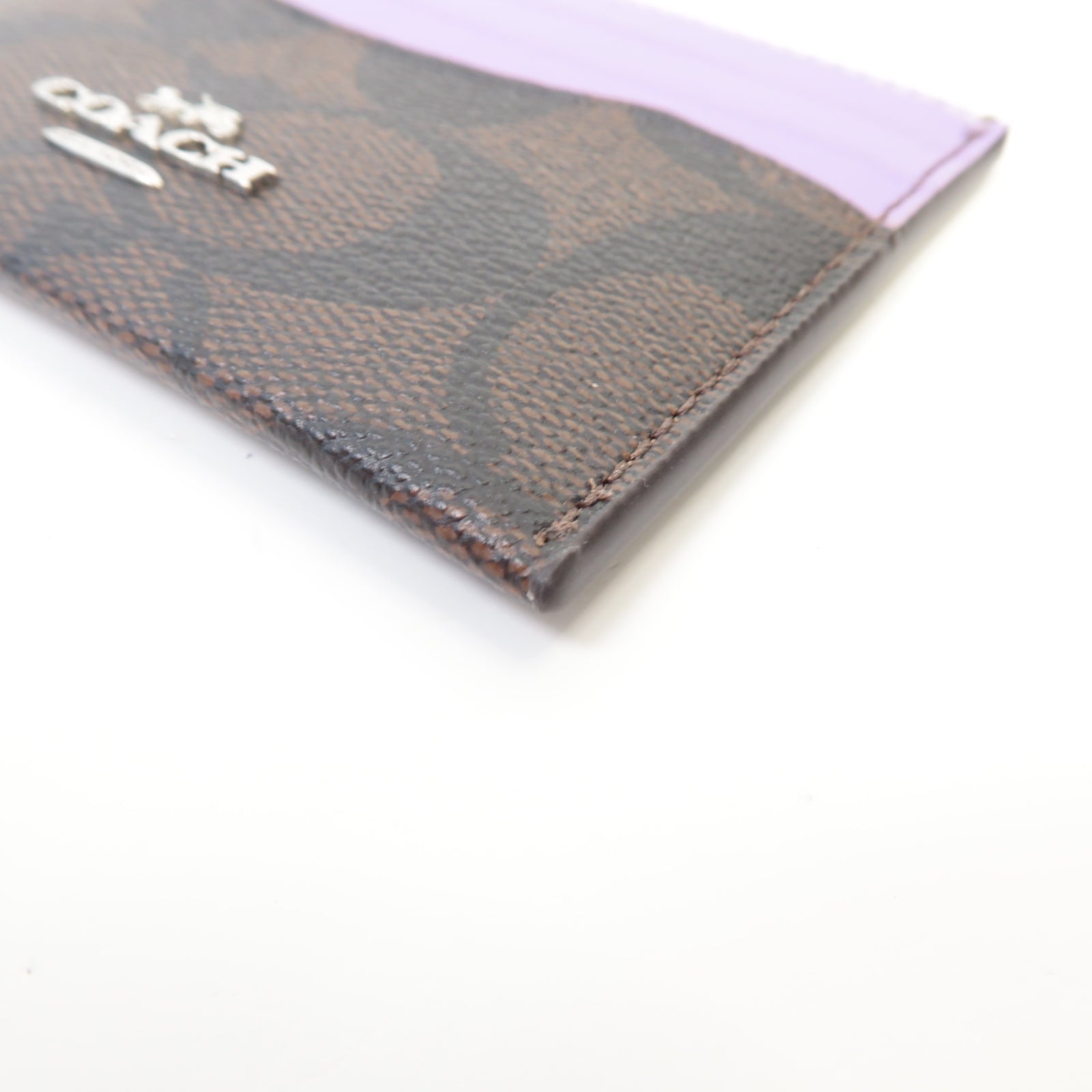 COACH 塗層帆布Card Holder銀扣卡片套紫色/啡色