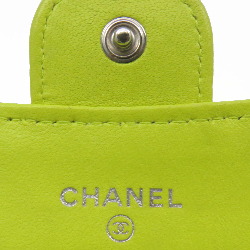 CHANEL 【激減優惠】菱格羊皮皮革Card Case銀扣卡片套黃色