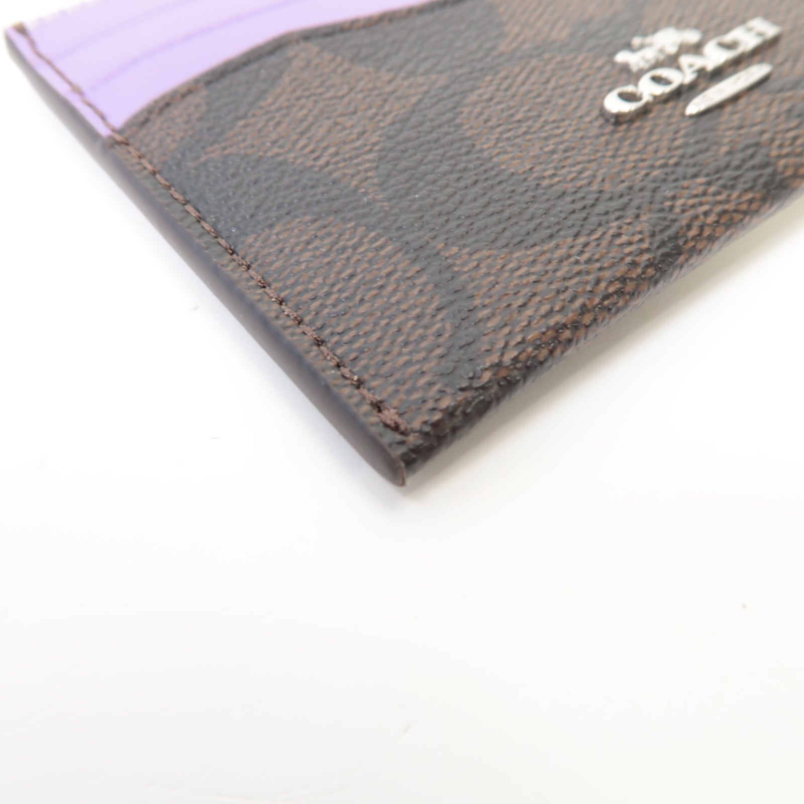 COACH 塗層帆布Card Holder銀扣卡片套紫色/啡色