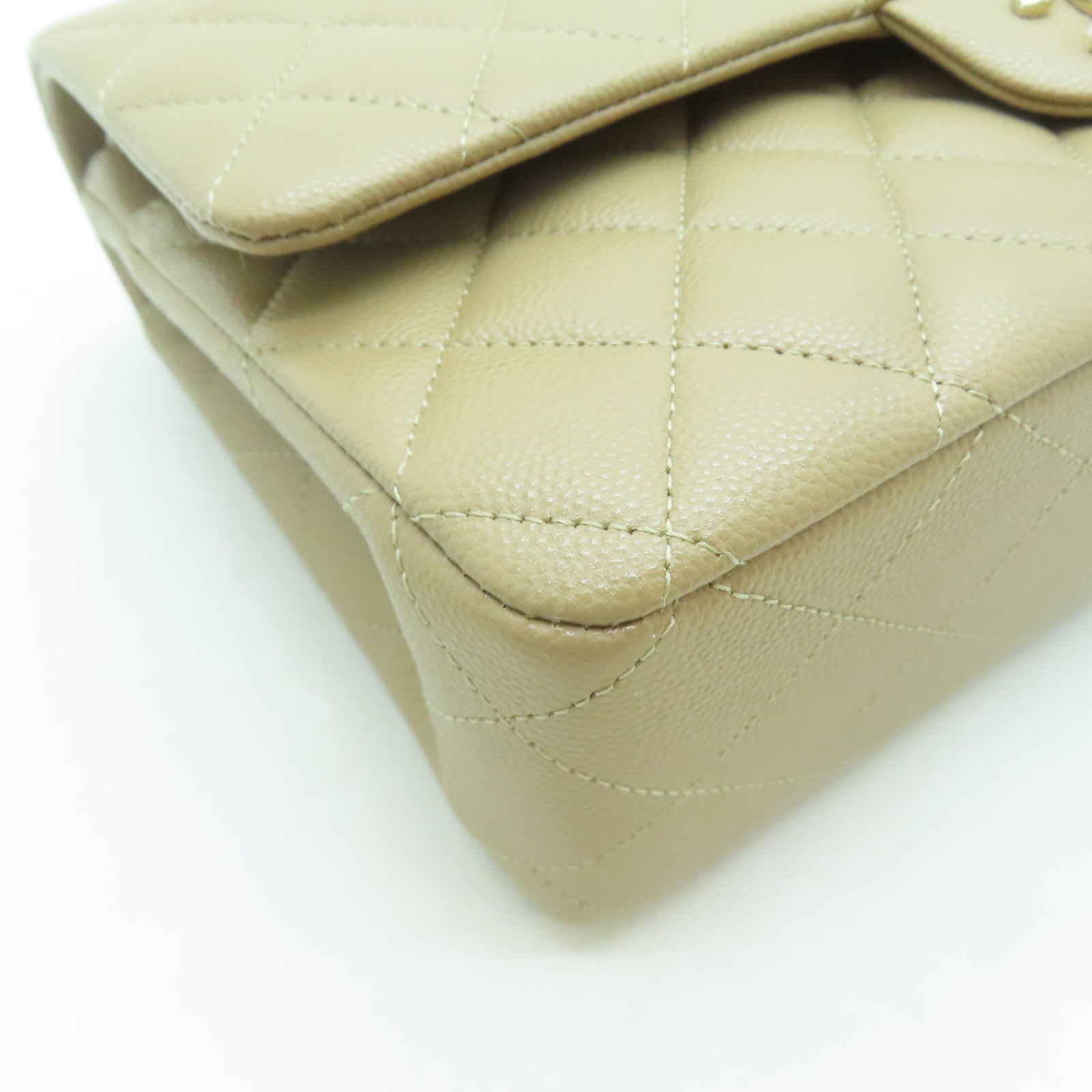 CHANEL 菱格Caviar皮革Classic Flap金扣鏈帶肩背袋啡色