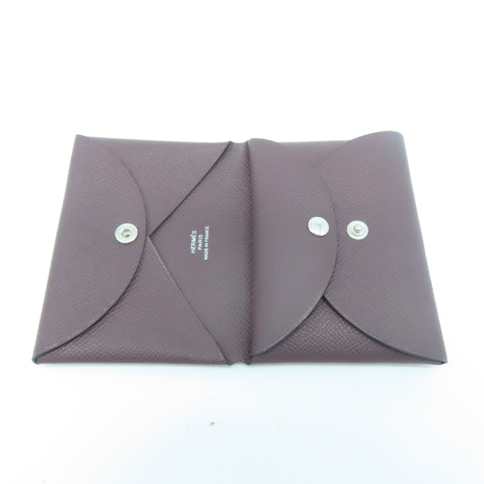 HERMES Veau Epsom皮革Calvi Duo銀扣卡片套朱古力色