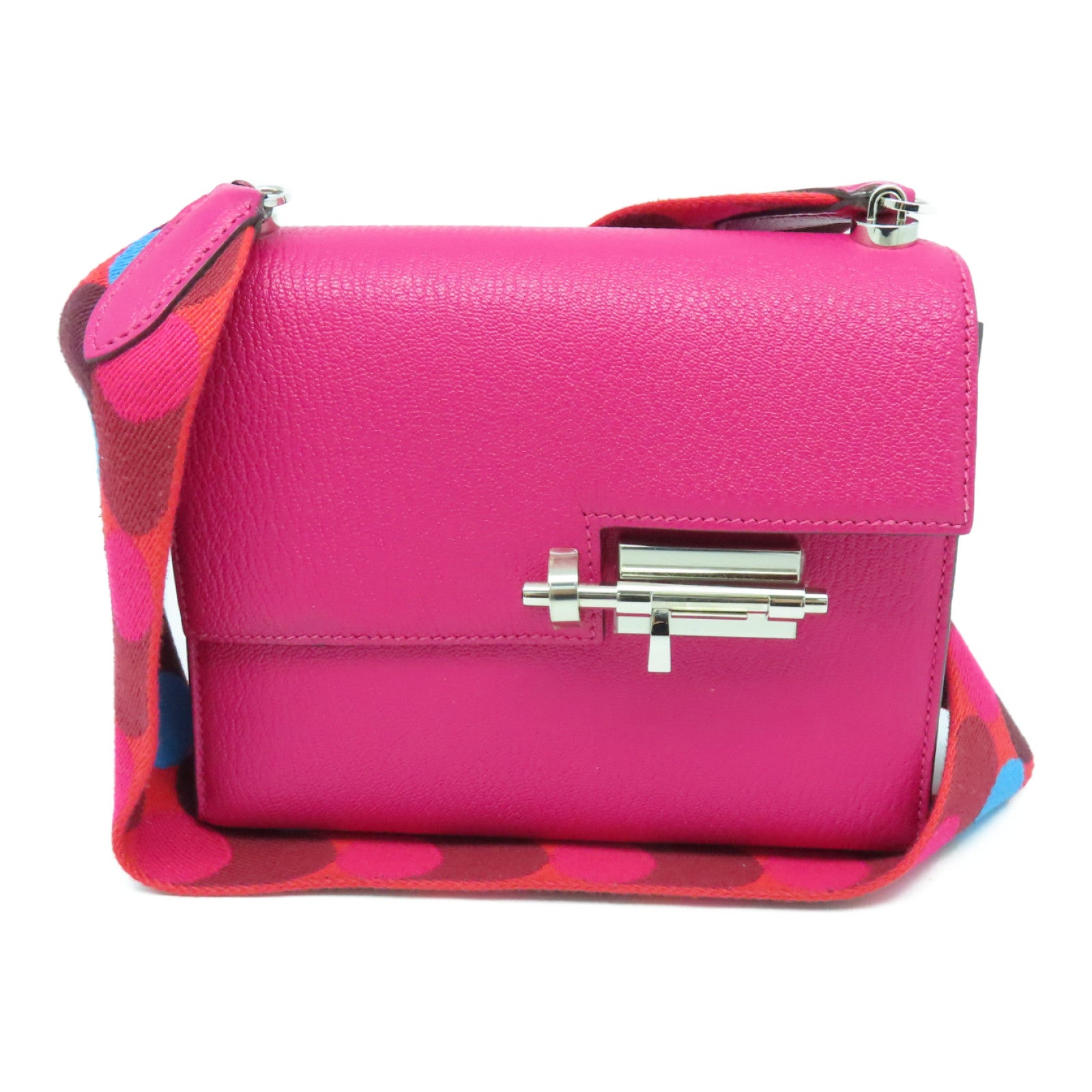 HERMES Chevre Leather Mini Verrou Silver Buckle Handle Bag Rose Extreme Pink
