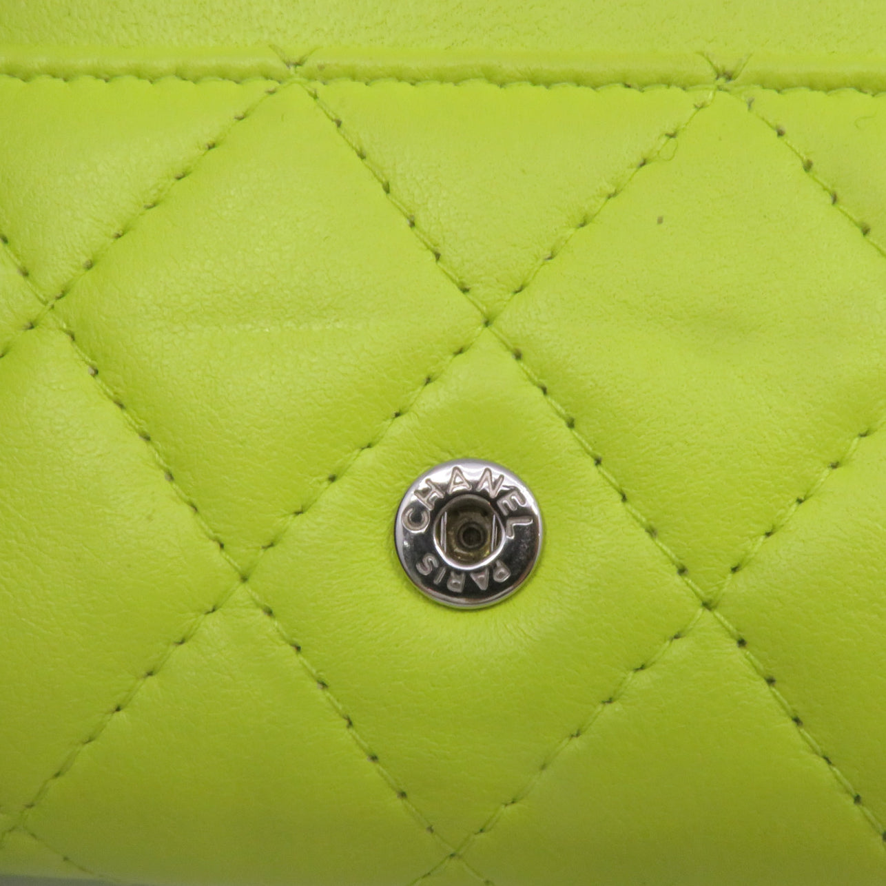 CHANEL 【激減優惠】菱格羊皮皮革Card Case銀扣卡片套黃色