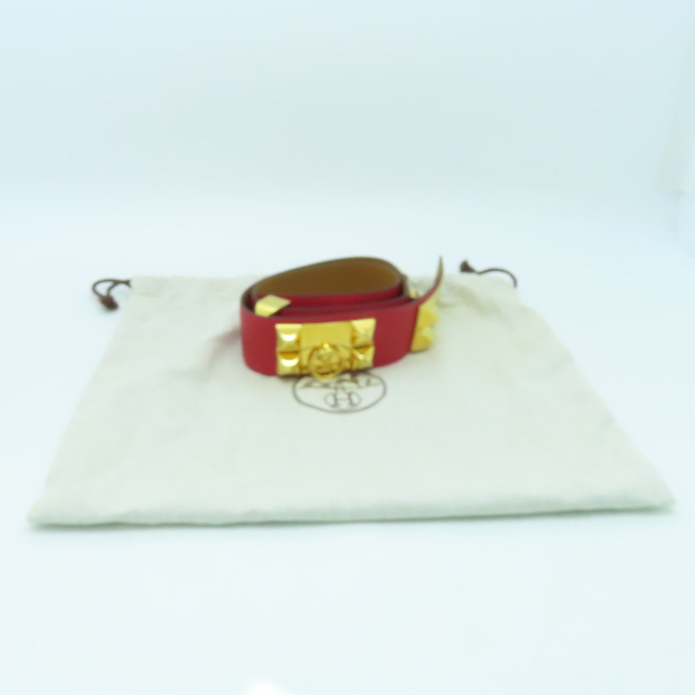HERMES Epsom皮革Collier De Chien Belt 80cm金扣皮帶Rouge