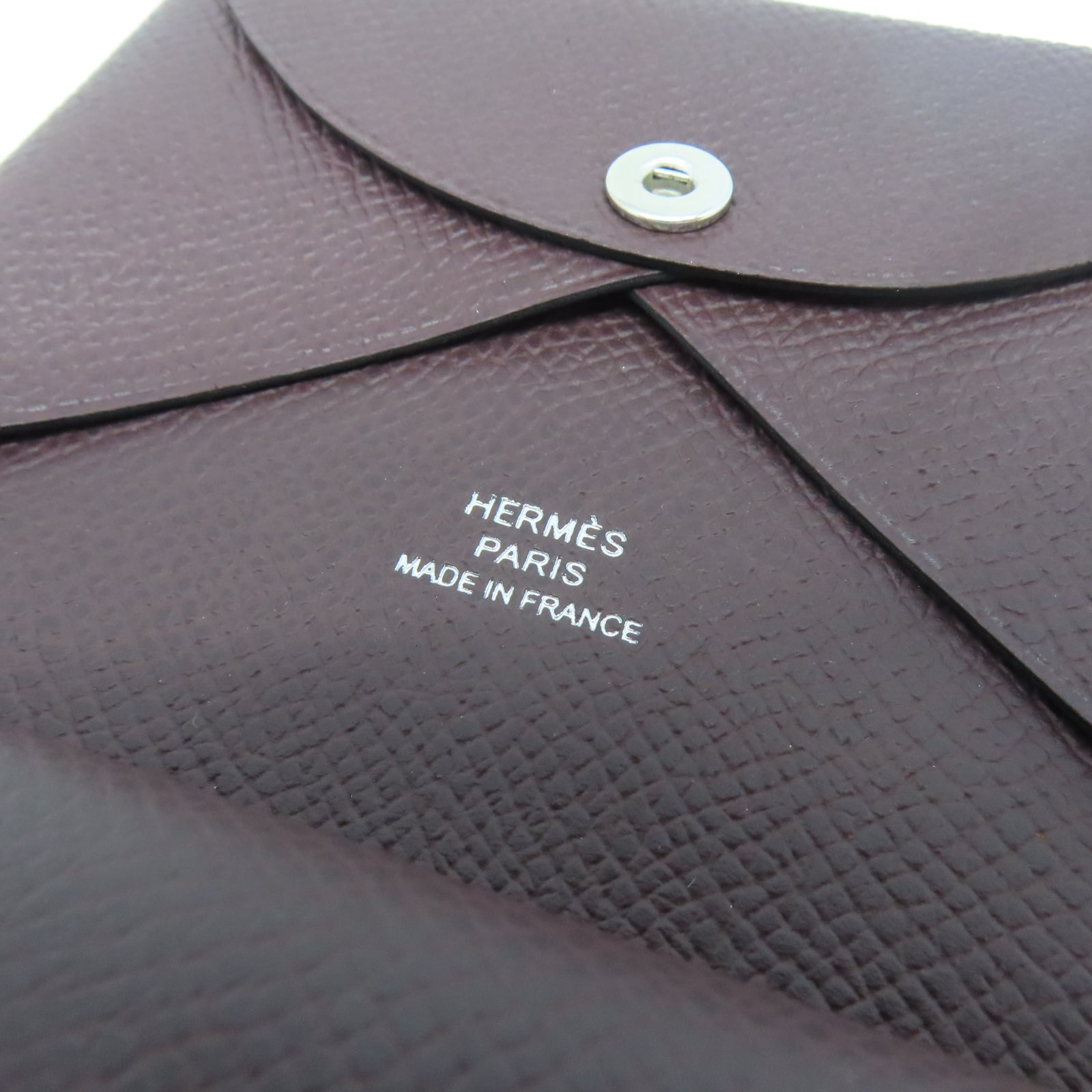 HERMES Veau Epsom皮革Calvi Duo銀扣卡片套朱古力色