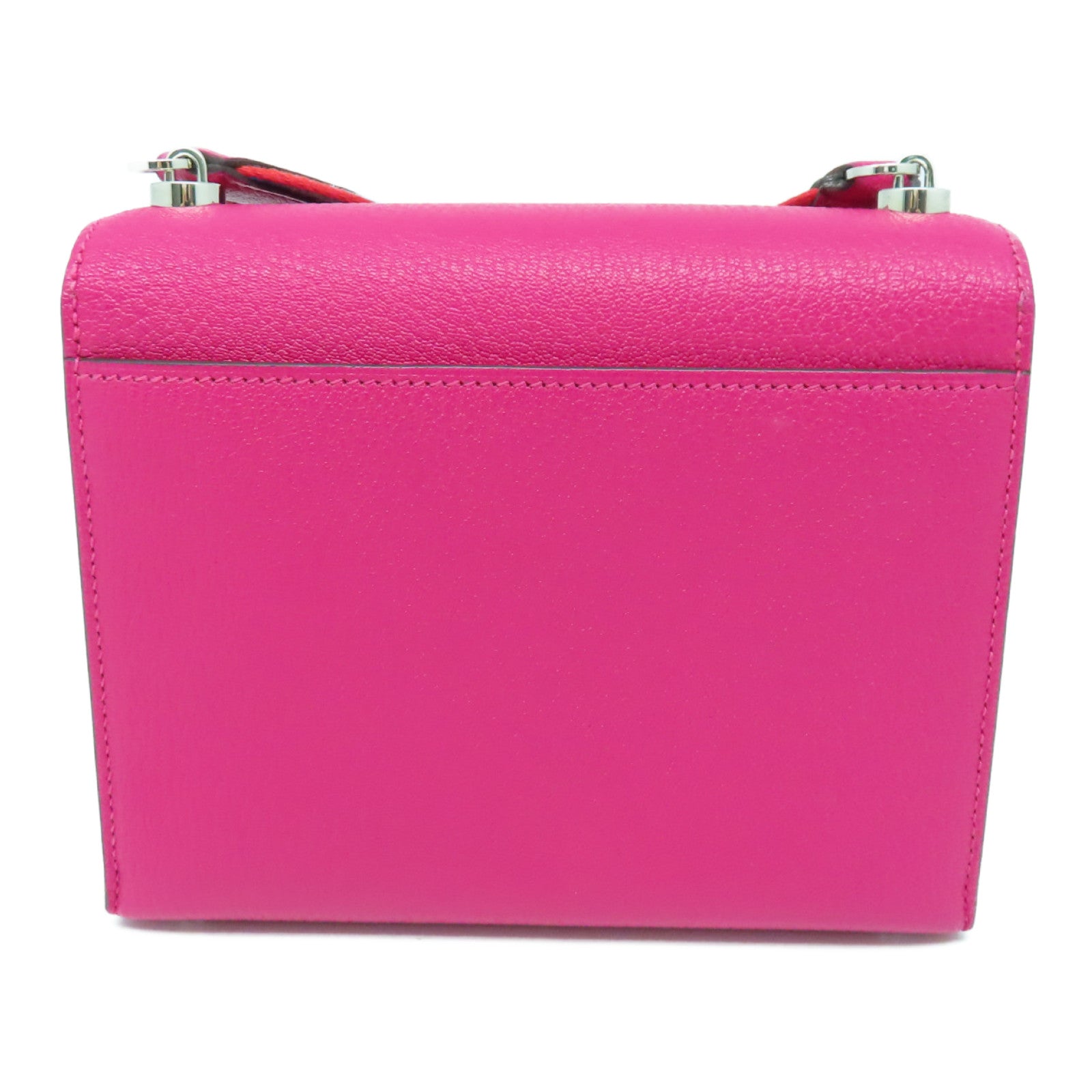 HERMES Chevre Leather Mini Verrou Silver Buckle Handle Bag Rose Extreme Pink