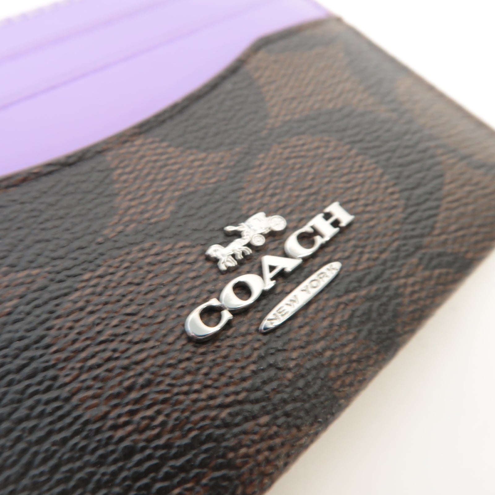 COACH 塗層帆布Card Holder銀扣卡片套紫色/啡色