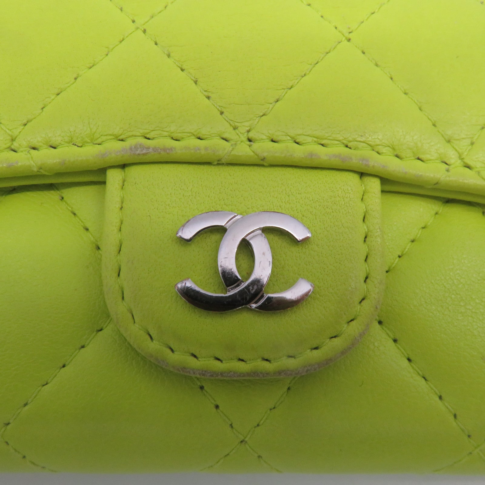 CHANEL 【激減優惠】菱格羊皮皮革Card Case銀扣卡片套黃色