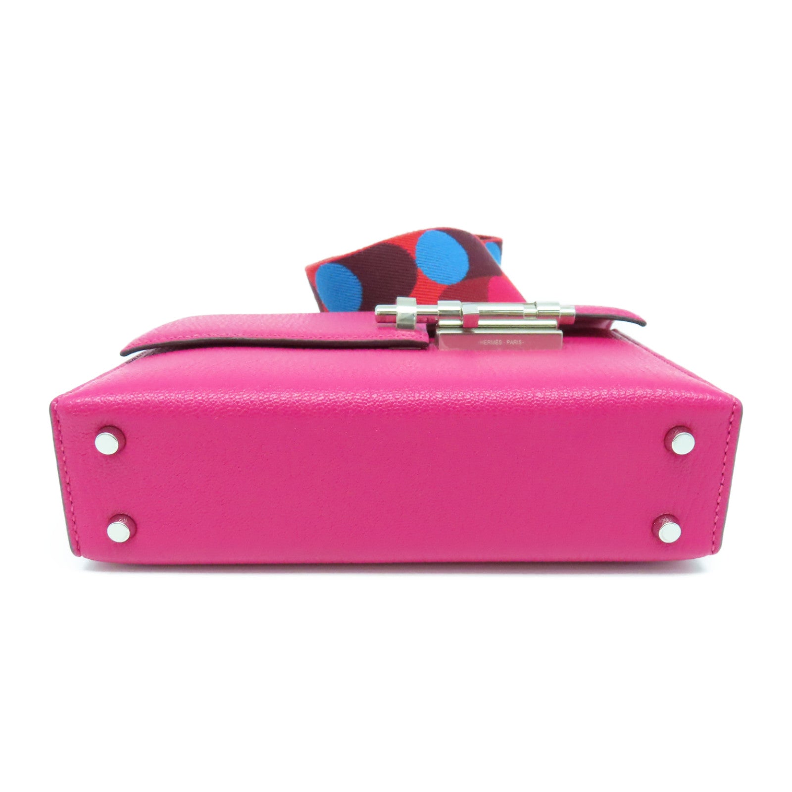 HERMES Chevre Leather Mini Verrou Silver Buckle Handle Bag Rose Extreme Pink