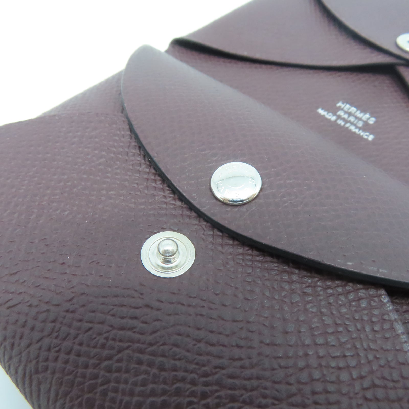HERMES Veau Epsom皮革Calvi Duo銀扣卡片套朱古力色
