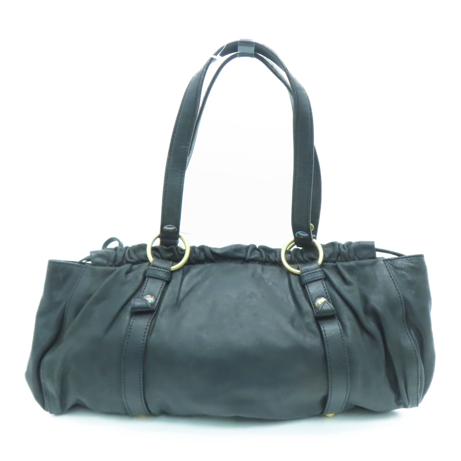 Miu Miu Sheepskin Leather 2 Way Shoulder Gold Buckle Handle Shoulder Bag Black