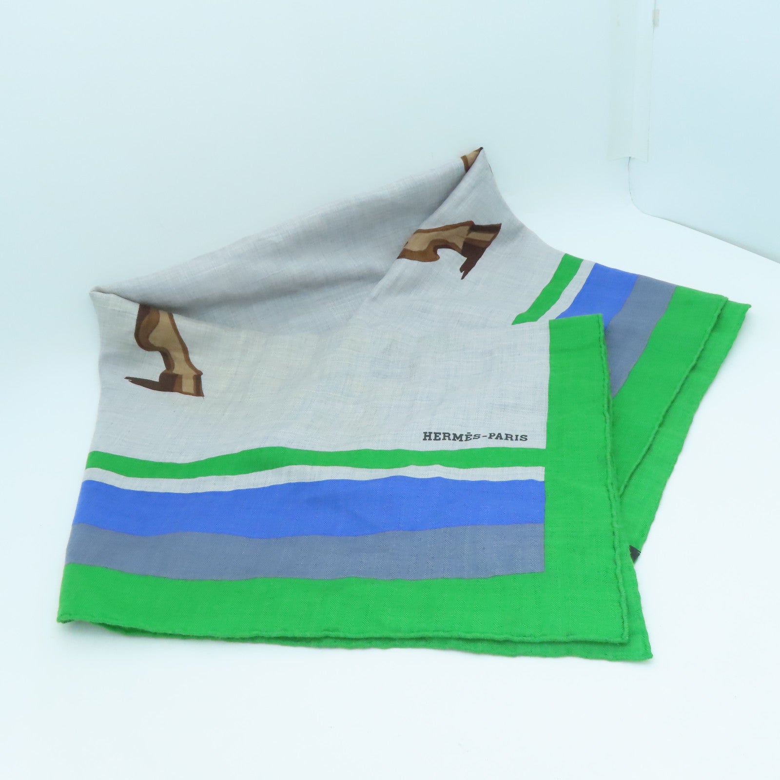 HERMES 羊绒Scarf围巾灰色蓝色140x140cm