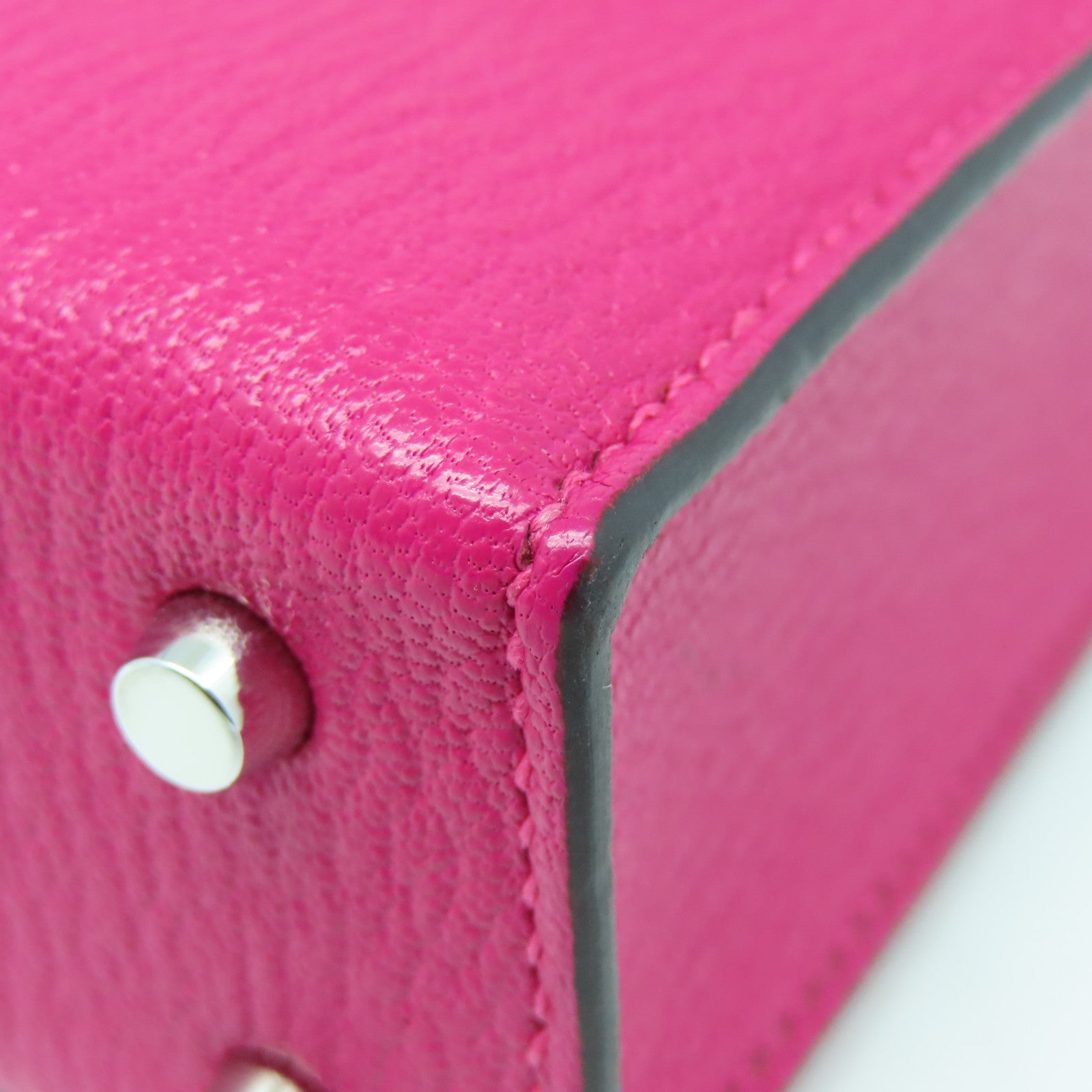 HERMES Chevre Leather Mini Verrou Silver Buckle Handle Bag Rose Extreme Pink